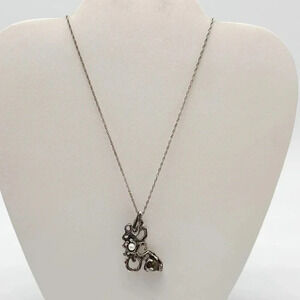 AK Artist Signed Brutalist Pearl Gemstone Pendant Chain Necklace Sterling Silver